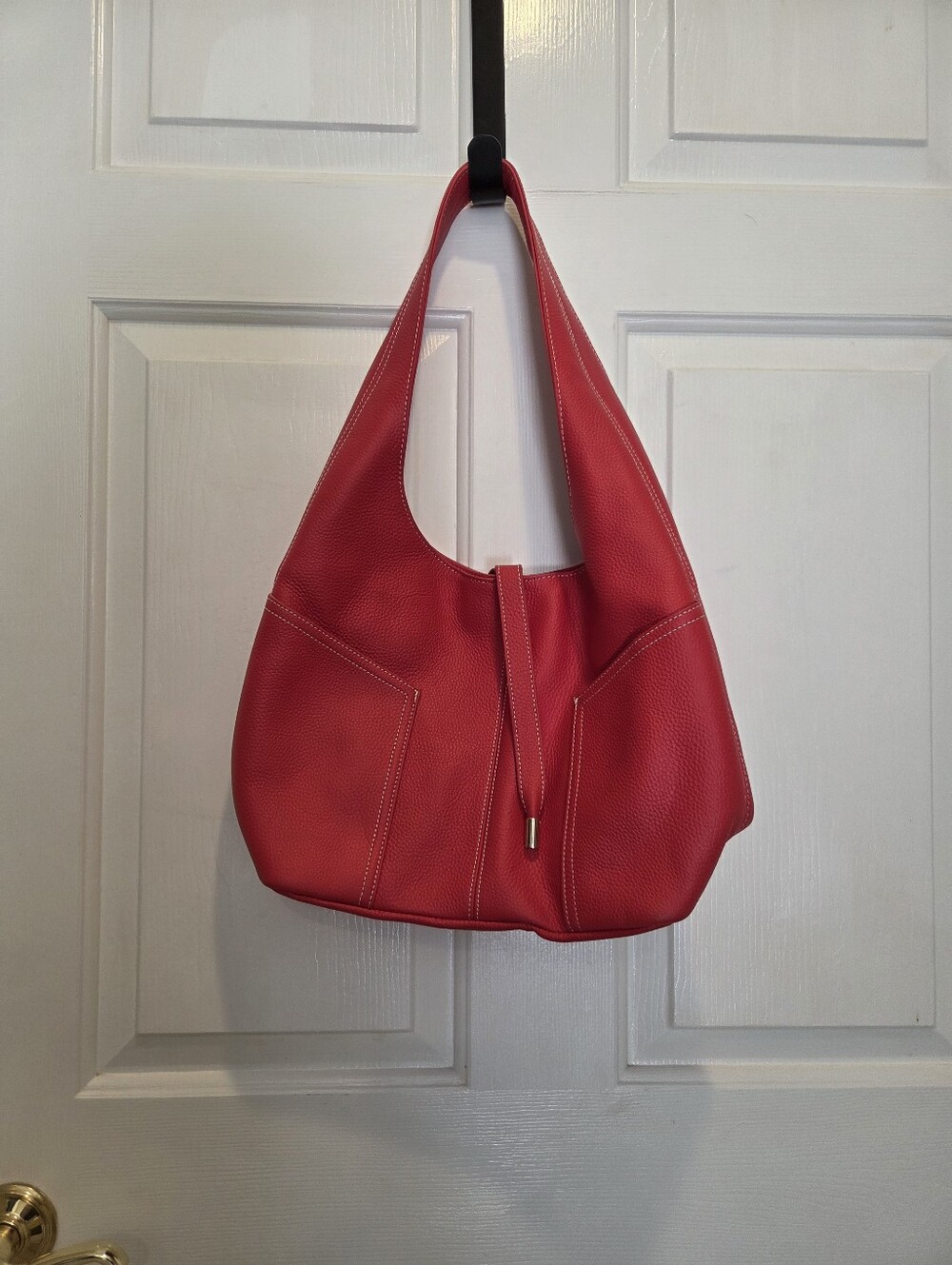Laggo Red Pebbled Leather Hobo Bag